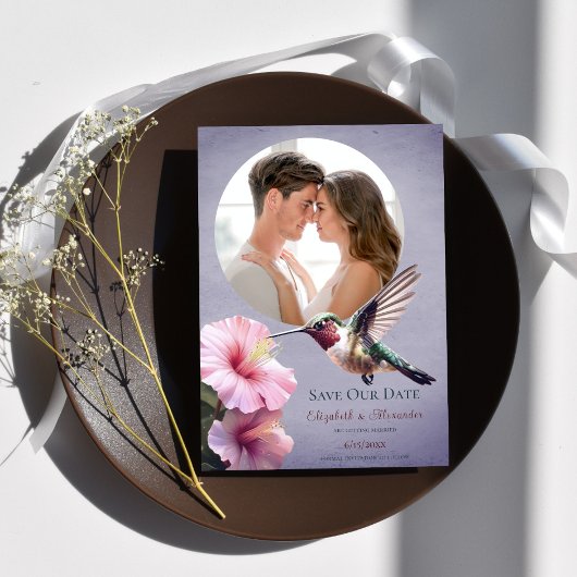 Kolibrie & Hibiscus Foto Sla de datum Paarse op Aankondiging