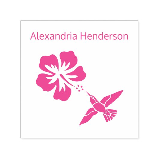 Kolibrie Hibiscus Naam Monogram  Zelfinktende Stempel (Design)