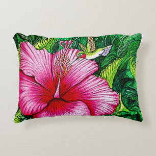 Kolibrie Hibiscus Waterverf schilderij Accent Kussen