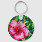 Kolibrie Hibiscus Waterverf schilderij Sleutelhanger (Voorkant)