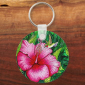 Kolibrie Hibiscus Waterverf schilderij Sleutelhanger (Voorkant)