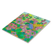 Kolibrie Hollyhocks Roze Tuin Bloemen Tegeltje (Zijkant)