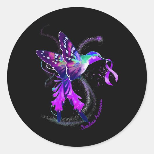 Kolibrie Houd Paarse Lint Overdosis Awareness Ronde Sticker (Voorkant)