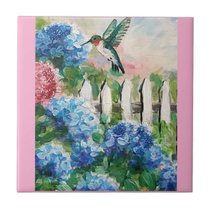 Kolibrie & Hydrangea bloemen Decoratieve Tegels Tegeltje