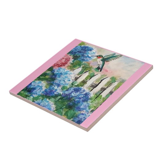 Kolibrie & Hydrangea bloemen Decoratieve Tegels Tegeltje (Zijkant)