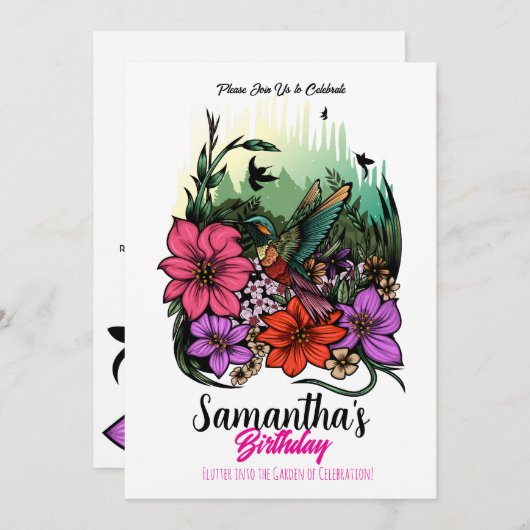 Kolibrie in bloei – Elegante bloemenverjaardag Kaart (Voorkant / Achterkant)