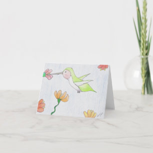 Kolibrie in de bloemennotitiekaart kaart