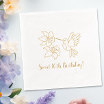Kolibrie in de buurt van Flowers 16th Birthday Folie Servetten<br><div class="desc">Een kolibrie hangt rond twee exotische tropische bloemen.</div>