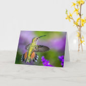 Kolibrie in de Lege Groet van Paarse Bloemen Kaart (Gele Bloem)