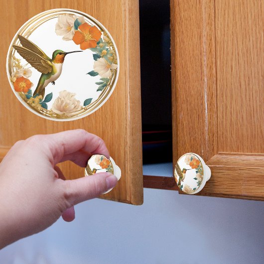 Kolibrie in een Circle Floral Lijst Keramische Knop