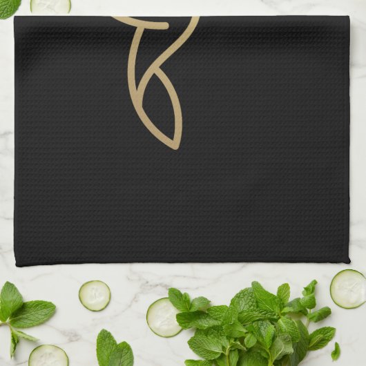 Kolibrie in Monoline stijl - Goud op zwart Theedoek (Gevouwen)