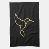 Kolibrie in Monoline stijl - Goud op zwart Theedoek (Verticaal)