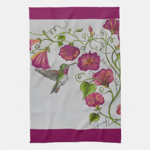 Kolibrie in roze keukenhanddoek