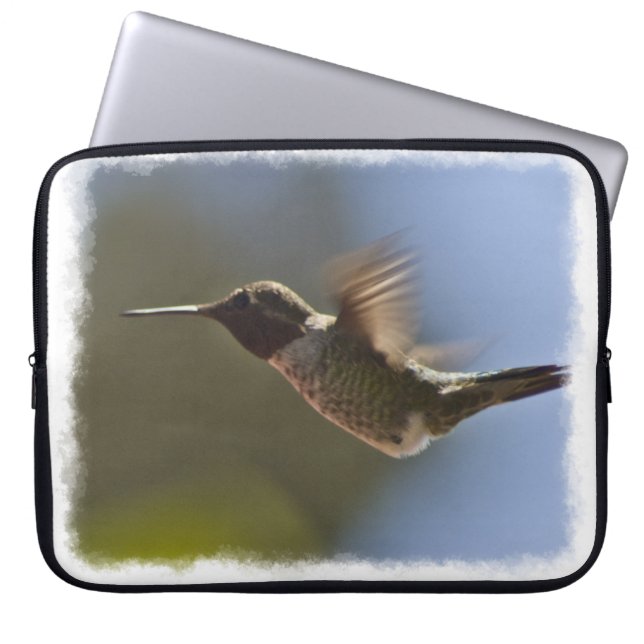 Kolibrie in vlucht White Edge Laptop Sleeve (Voorkant)