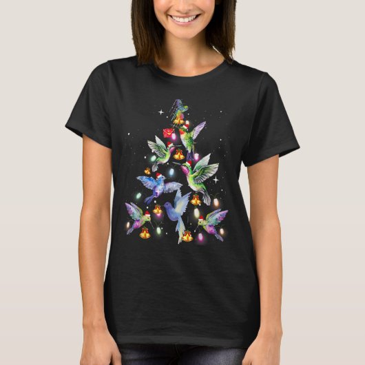 Kolibrie Kerstboom Bijpassende Familie Groep T-shirt (Voorkant)