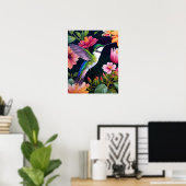 Kolibrie Kleurrijke Bloemen Kunst Poster (Thuiskantoor)