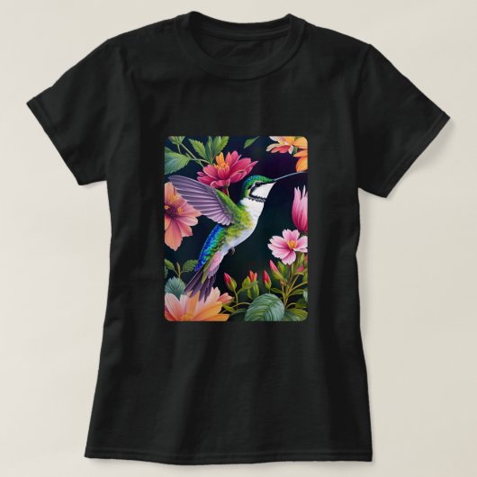 Kolibrie Kleurrijke Bloemen Kunst T-shirt (Design voorkant)