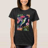 Kolibrie Kleurrijke Bloemen Kunst T-shirt (Voorkant)