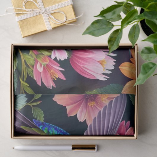 Kolibrie Kleurrijke Bloemen Kunst Tissuepapier (Geschenk)