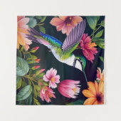 Kolibrie Kleurrijke Bloemen Kunst Wandkleed (Voorkant (horizontaal))