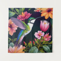 Kolibrie Kleurrijke Bloemen Kunst