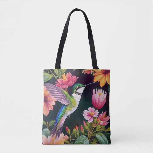 Kolibrie Kleurrijke Bloemen Tote Bag (Voorkant)