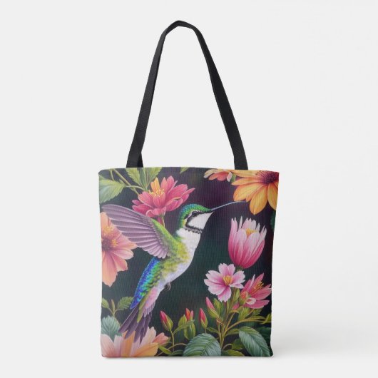 Kolibrie Kleurrijke Bloemen Tote Bag (Achterkant)