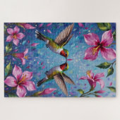 Kolibrie Koppel Iridiserende Bloem Liefde Legpuzzel (Horizontaal)