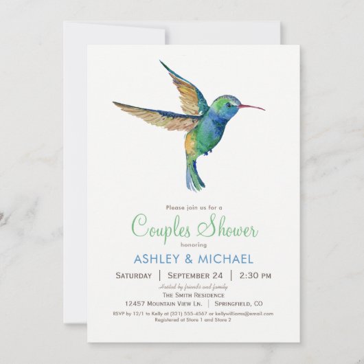 Kolibrie koppels Douche Uitnodiging (Voorkant)