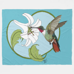 Kolibrie lelie Blauwe Art Nouveau Fleece Deken