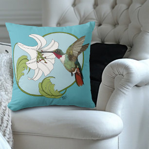 Kolibrie lelie blauwe Art Nouveau Kussen