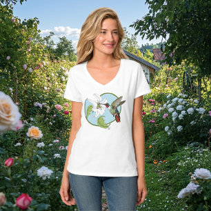 Kolibrie lelie blauwe Art Nouveau T-shirt