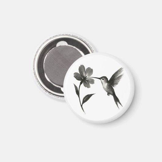 Kolibrie met Bloem – Inktpenseelontwerp op Magneet (Voorkant / Achterkant)