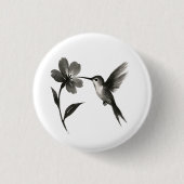 Kolibrie met Bloem – Inktpenseelontwerp op Ronde Button 3,2 Cm (Voorkant)