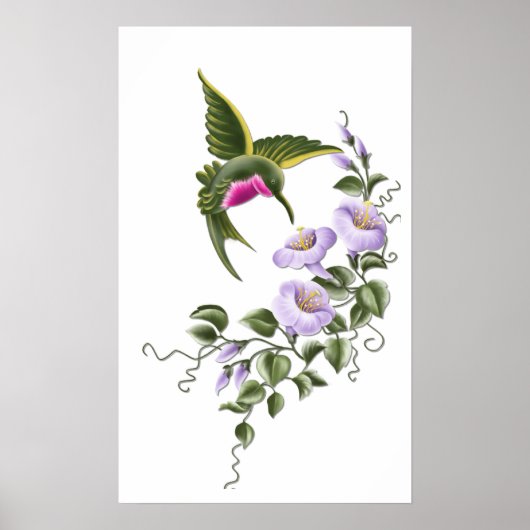 Kolibrie met Bloemen 1 Print (Voorkant)