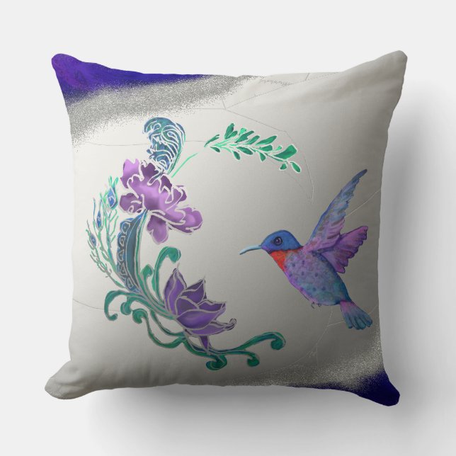 Kolibrie met bloemen met geode achtergrond kussen (Voorkant)