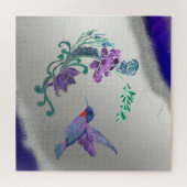 Kolibrie met bloemen op geode achtergrond legpuzzel (Horizontaal)