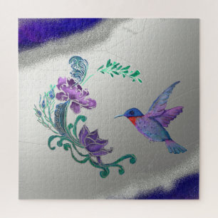 Kolibrie met bloemen op geode achtergrond legpuzzel