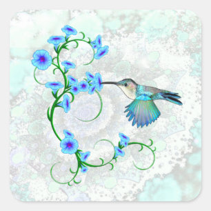 Kolibrie met Morning Glories Vierkante Sticker