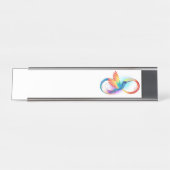 Kolibrie met oneindigheidssymbool en regenboog bureau naambordje (Voorkant)