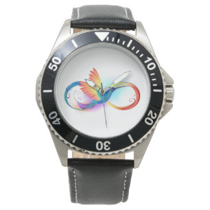 Kolibrie met oneindigheidssymbool en regenboog horloge