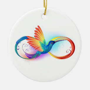 Kolibrie met oneindigheidssymbool en regenboog keramisch ornament