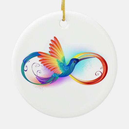 Kolibrie met oneindigheidssymbool en regenboog keramisch ornament (Achterkant)