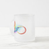 Kolibrie met oneindigheidssymbool en regenboog matglas koffiemok (Voorkant links)