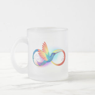 Kolibrie met oneindigheidssymbool en regenboog matglas koffiemok