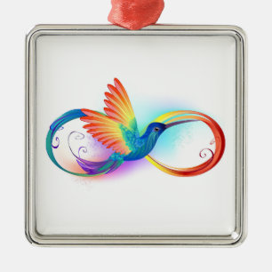 Kolibrie met oneindigheidssymbool en regenboog metalen ornament