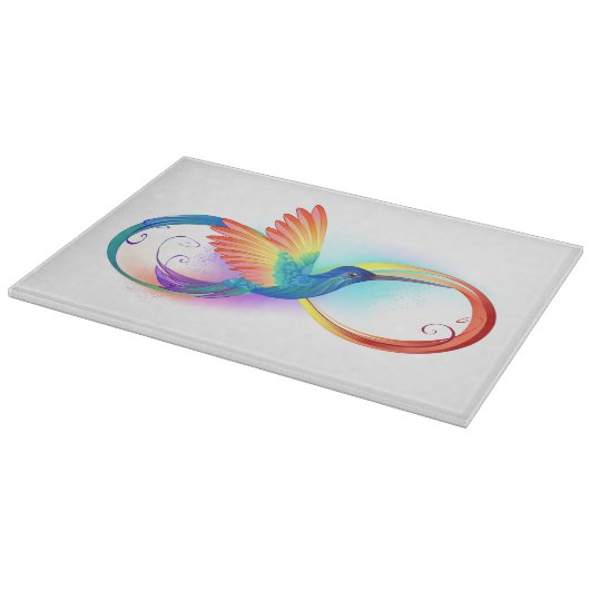 Kolibrie met oneindigheidssymbool en regenboog snijplank (Hoek)