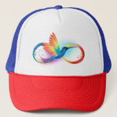 Kolibrie met oneindigheidssymbool en regenboog trucker pet (Voorkant)