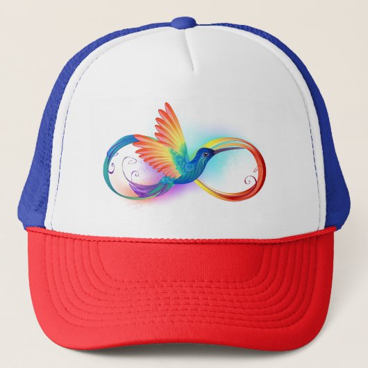Kolibrie met oneindigheidssymbool en regenboog trucker pet (Voorkant)