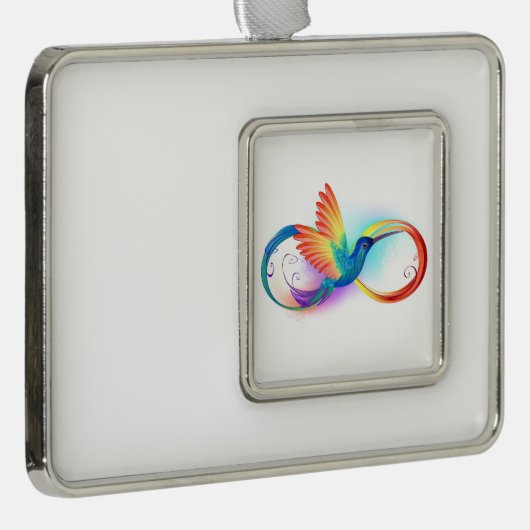 Kolibrie met oneindigheidssymbool en regenboog verzilverd omlijst ornament (Rechts)
